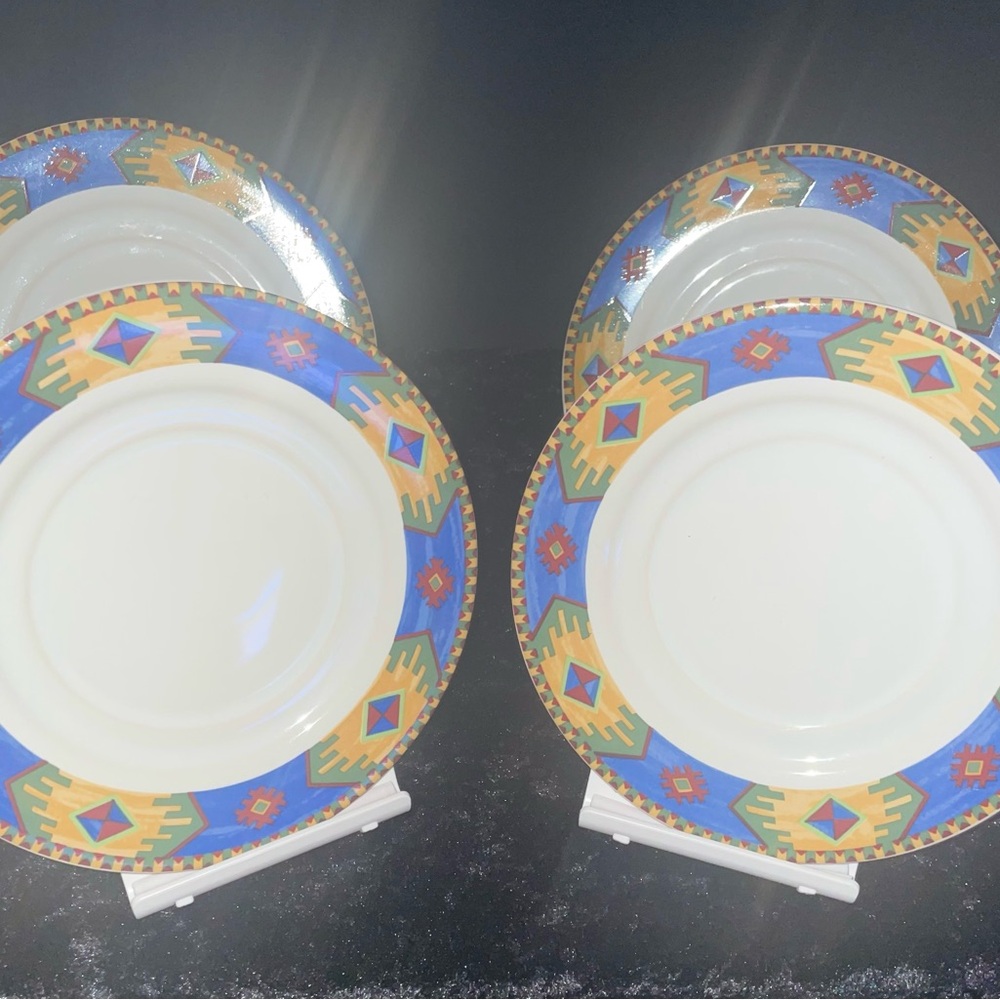4 Horizon Signature 6 3/8” Stoneware Plates Southwestern Aztec Dessert Appetizer